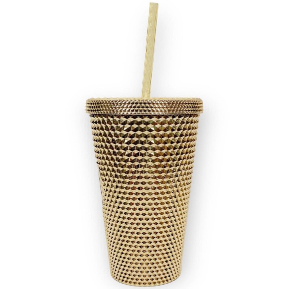 Starbucks Gold Studded Tumbler 16 oz Grande Holiday 2022 Metallic Bling Cold Cup - Picture 9 of 10